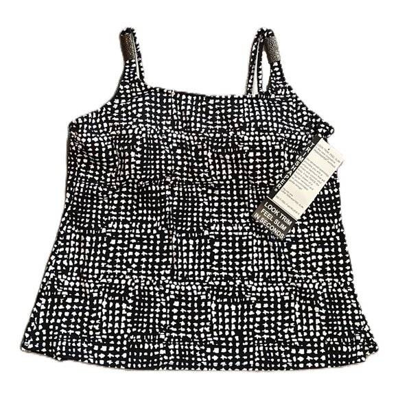 TRIMSHAPER TANKINI SWIM TOP Plus Size 24W BLACK & WHITE ANIMAL PRINT NWT  1142A - Picture 2 of 12